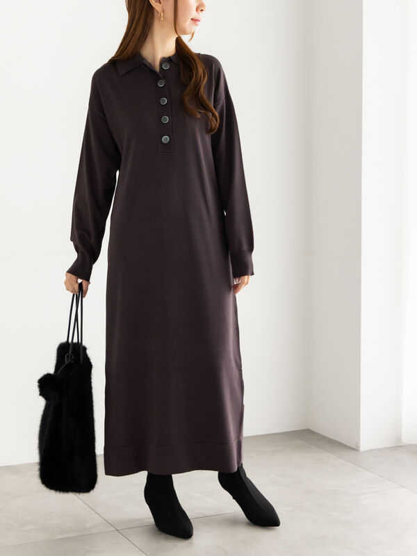 ニットポロワンピース《2025Autumn catalog vol.2 item》(チャコールグレー)|Te chichi(テチチ)通販