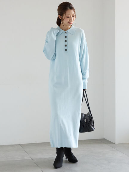 ニットポロワンピース《2025Autumn catalog vol.2 item》(チャコールグレー/ベージュ/ブルー)|Te chichi(テチチ)通販