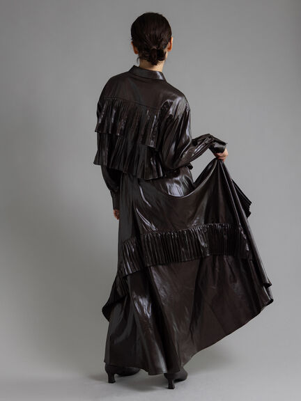 【Atelier plier】アシンメトリープリーツロングスカート(セットアップ可)《2025Autumn catalog item》(ブラウン)|Te chichi(テチチ)通販