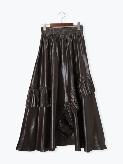 【Atelier plier】アシンメトリープリーツロングスカート(セットアップ可)《2025Autumn catalog item》(ブラウン)|Te chichi(テチチ)通販