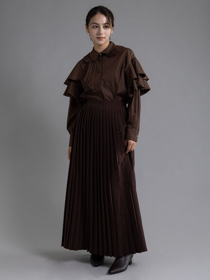 【Atelier plier】アシメプリーツフレアシャツブラウス《2025Autumn catalog item》(ブラウン)|Te chichi(テチチ)通販