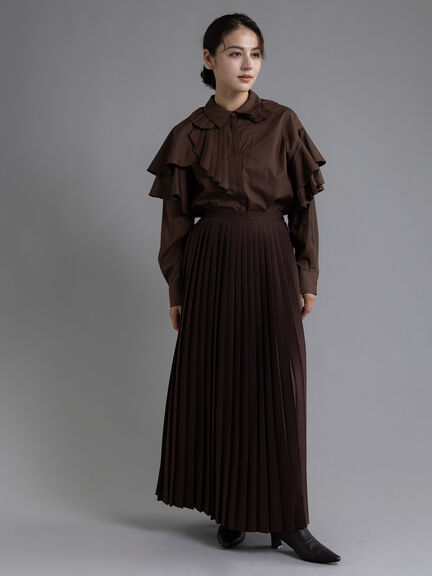 【Atelier plier】アシメプリーツフレアシャツブラウス《2025Autumn catalog item》(ブラウン)|Te chichi(テチチ)通販