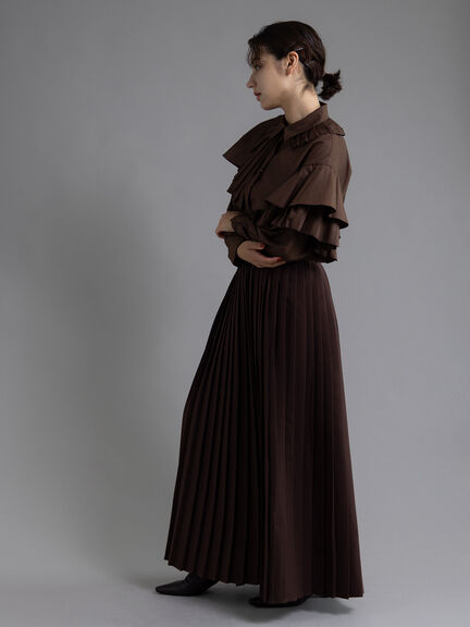 【Atelier plier】アシメプリーツフレアシャツブラウス《2025Autumn catalog item》(ブラウン)|Te chichi(テチチ)通販
