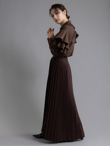 【Atelier plier】アシメプリーツフレアシャツブラウス《2025Autumn catalog item》(ブラウン)|Te chichi(テチチ)通販