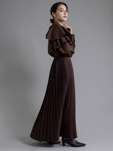 【Atelier plier】アシメプリーツフレアシャツブラウス《2025Autumn catalog item》(ブラウン)|Te chichi(テチチ)通販