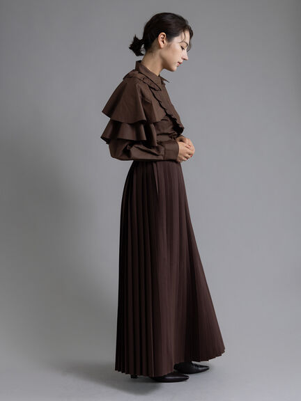 【Atelier plier】アシメプリーツフレアシャツブラウス《2025Autumn catalog item》(ブラウン)|Te chichi(テチチ)通販