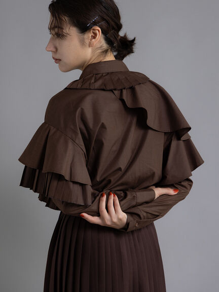 【Atelier plier】アシメプリーツフレアシャツブラウス《2025Autumn catalog item》(ブラウン)|Te chichi(テチチ)通販