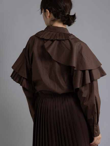 【Atelier plier】アシメプリーツフレアシャツブラウス《2025Autumn catalog item》(ブラウン)|Te chichi(テチチ)通販