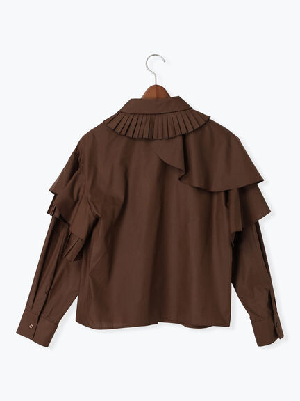 【Atelier plier】アシメプリーツフレアシャツブラウス《2025Autumn catalog item》(ブラウン)|Te chichi(テチチ)通販