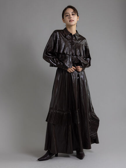 【Atelier plier】プリーツチンツ ティアードショートシャツ(セットアップ可)《2025Autumn catalog item》(ブラウン)|Te chichi(テチチ)通販