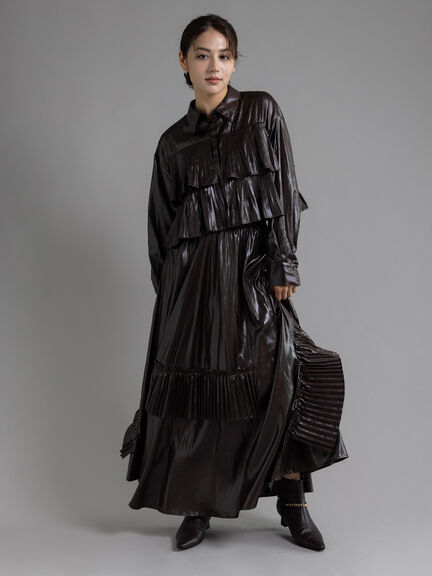 【Atelier plier】プリーツチンツ ティアードショートシャツ(セットアップ可)《2025Autumn catalog item》(ブラウン)|Te chichi(テチチ)通販