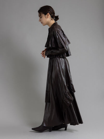 【Atelier plier】プリーツチンツ ティアードショートシャツ(セットアップ可)《2025Autumn catalog item》(ブラウン)|Te chichi(テチチ)通販