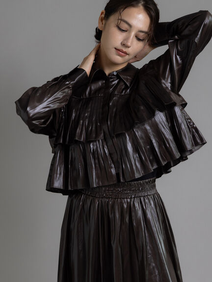 【Atelier plier】プリーツチンツ ティアードショートシャツ(セットアップ可)《2025Autumn catalog item》(ブラウン)|Te chichi(テチチ)通販