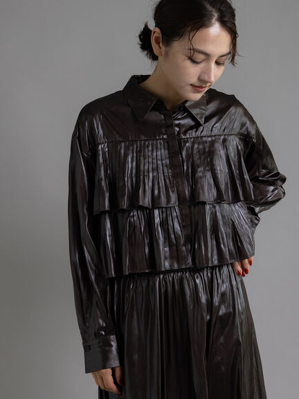 【Atelier plier】プリーツチンツ ティアードショートシャツ(セットアップ可)《2025Autumn catalog item》(ブラウン)|Te chichi(テチチ)通販