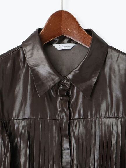 【Atelier plier】プリーツチンツ ティアードショートシャツ(セットアップ可)《2025Autumn catalog item》(ブラウン)|Te chichi(テチチ)通販