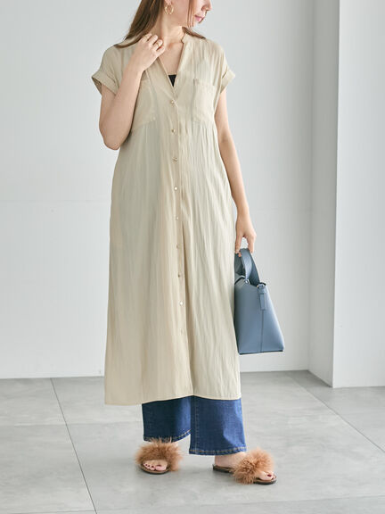 Wポケットサテンシャツワンピース(ベージュ/ブラウン/ネイビー)|Te chichi(テチチ)通販