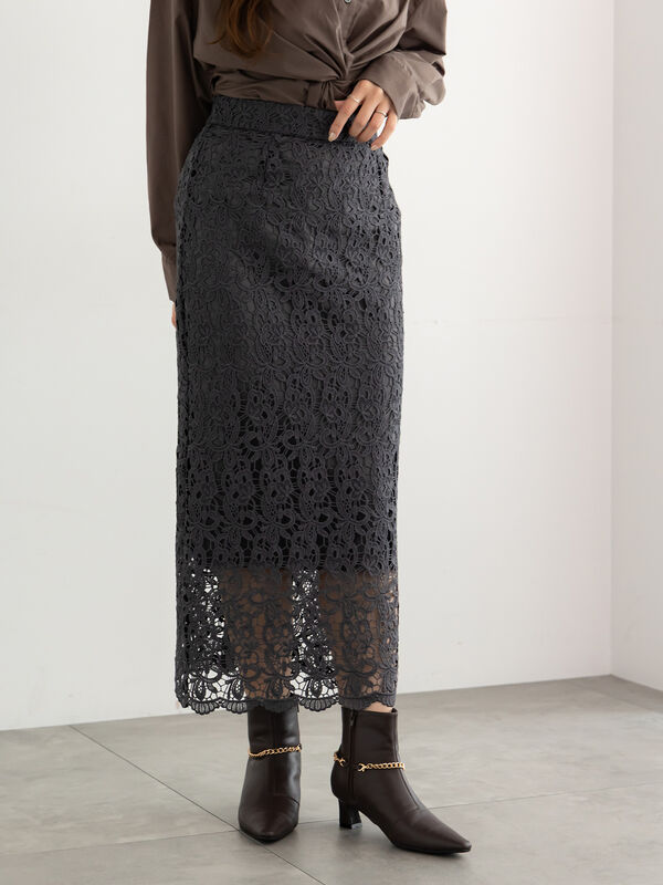 ケミカルレースナロースカート《2025Autumn catalog vol.2 item》(チャコールグレー)|Te chichi(テチチ)通販