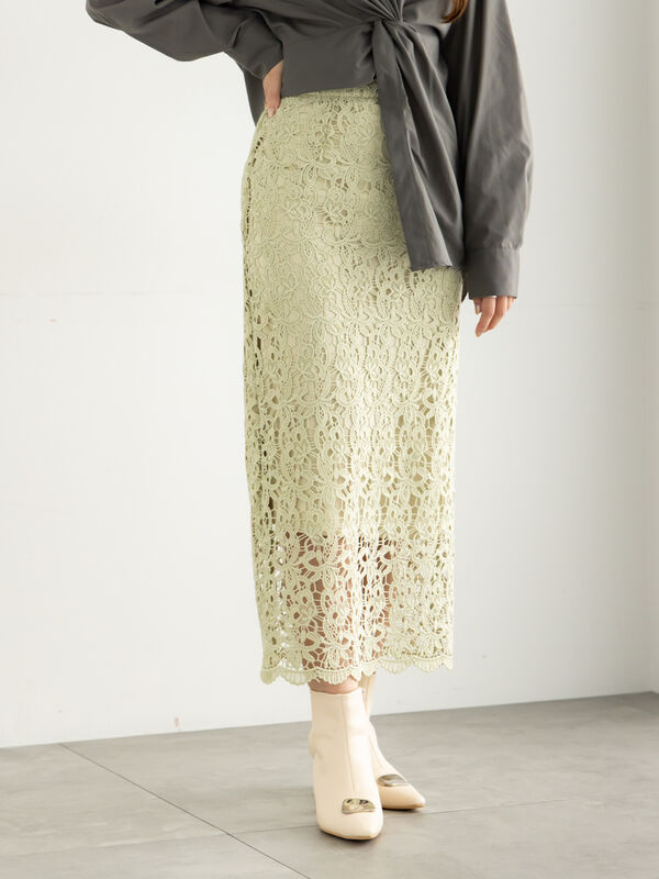 ケミカルレースナロースカート《2025Autumn catalog vol.2 item》(グリーン)|Te chichi(テチチ)通販