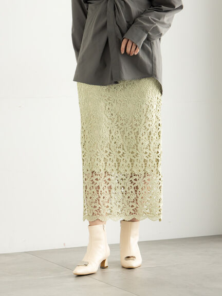 ケミカルレースナロースカート《2025Autumn catalog vol.2 item》(チャコールグレー/ベージュ/グリーン)|Te chichi(テチチ)通販