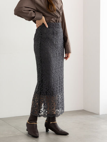 ケミカルレースナロースカート《2025Autumn catalog vol.2 item》(チャコールグレー/ベージュ/グリーン)|Te chichi(テチチ)通販