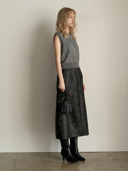 クラックレザーライクナロースカート(ブラック/ブラウン)|Te chichi(テチチ)通販