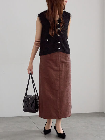 クラックレザーライクナロースカート(ブラック/ブラウン)|Te chichi(テチチ)通販