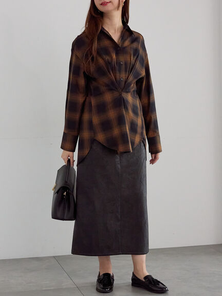 クラックレザーライクナロースカート(ブラック/ブラウン)|Te chichi(テチチ)通販