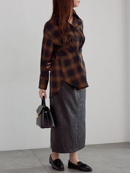 クラックレザーライクナロースカート(ブラック/ブラウン)|Te chichi(テチチ)通販