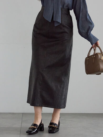 クラックレザーライクナロースカート(ブラック/ブラウン)|Te chichi(テチチ)通販