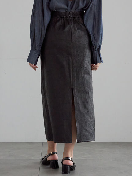 クラックレザーライクナロースカート(ブラック/ブラウン)|Te chichi(テチチ)通販