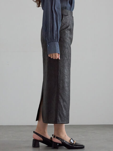 クラックレザーライクナロースカート(ブラック/ブラウン)|Te chichi(テチチ)通販