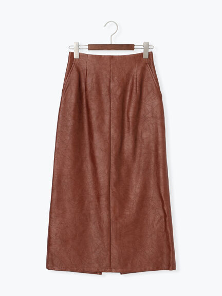 クラックレザーライクナロースカート(ブラック/ブラウン)|Te chichi(テチチ)通販