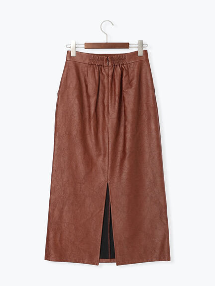 クラックレザーライクナロースカート(ブラック/ブラウン)|Te chichi(テチチ)通販