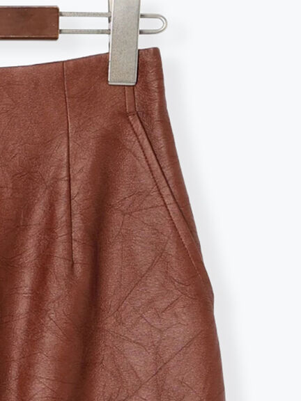 クラックレザーライクナロースカート(ブラック/ブラウン)|Te chichi(テチチ)通販