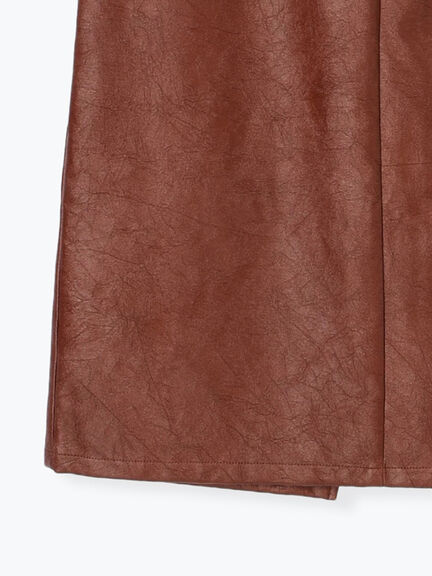 クラックレザーライクナロースカート(ブラック/ブラウン)|Te chichi(テチチ)通販