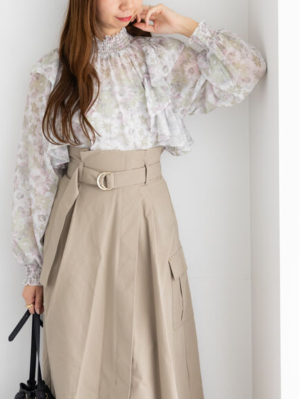 フラワーパターンシアーフリルブラウス(カーキ/ブルー)|Te chichi(テチチ)通販