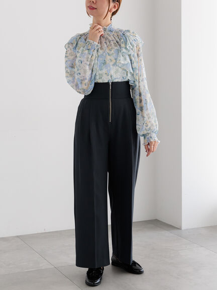 フラワーパターンシアーフリルブラウス(カーキ/ブルー)|Te chichi(テチチ)通販