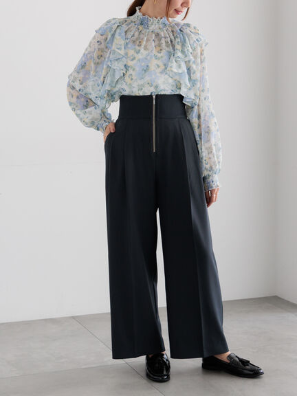 フラワーパターンシアーフリルブラウス(カーキ/ブルー)|Te chichi(テチチ)通販