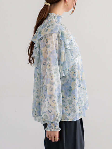 フラワーパターンシアーフリルブラウス(カーキ/ブルー)|Te chichi(テチチ)通販