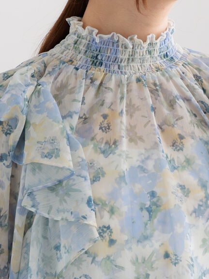 フラワーパターンシアーフリルブラウス(カーキ/ブルー)|Te chichi(テチチ)通販