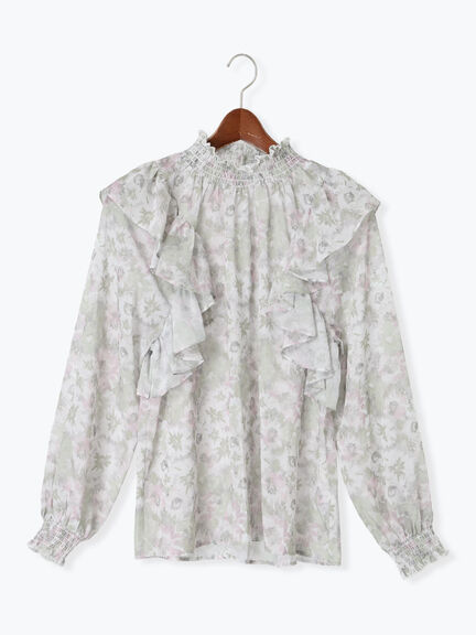 フラワーパターンシアーフリルブラウス(カーキ/ブルー)|Te chichi(テチチ)通販