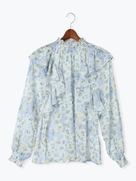 フラワーパターンシアーフリルブラウス(カーキ/ブルー)|Te chichi(テチチ)通販
