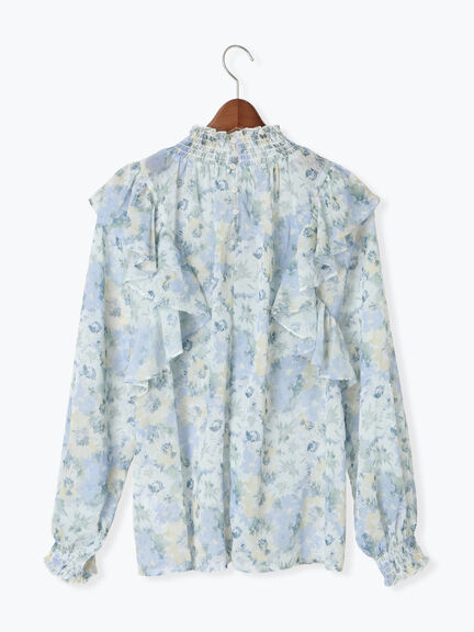 フラワーパターンシアーフリルブラウス(カーキ/ブルー)|Te chichi(テチチ)通販