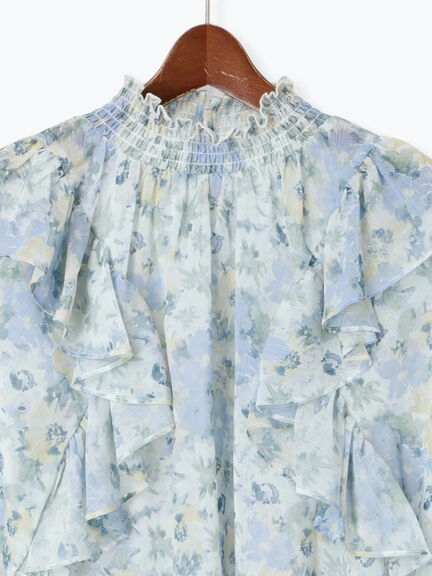 フラワーパターンシアーフリルブラウス(カーキ/ブルー)|Te chichi(テチチ)通販