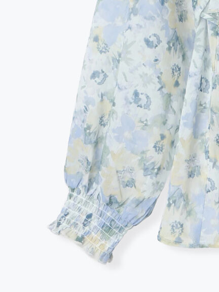 フラワーパターンシアーフリルブラウス(カーキ/ブルー)|Te chichi(テチチ)通販