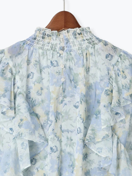 フラワーパターンシアーフリルブラウス(カーキ/ブルー)|Te chichi(テチチ)通販