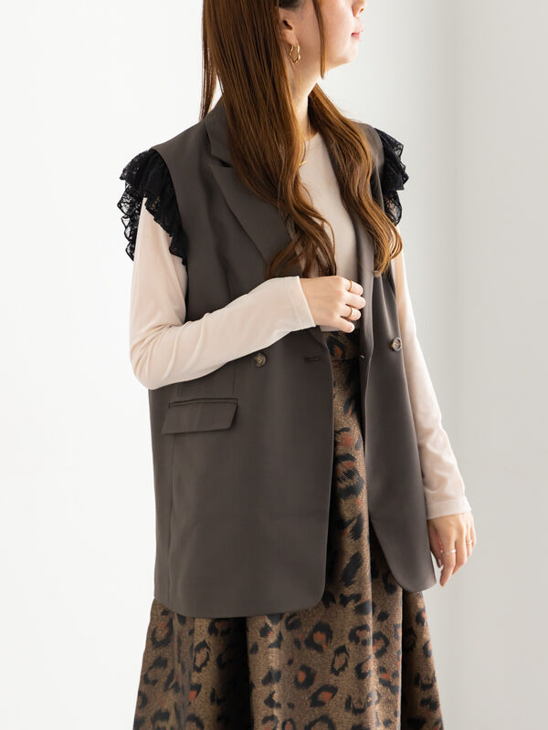 レースドッキングテーラードジレ(ダークブラウン)|Te chichi(テチチ)通販