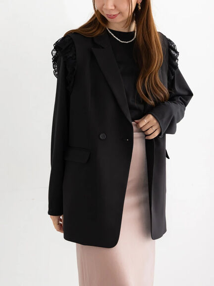 レースドッキングテーラードジレ(ブラック/ダークブラウン)|Te chichi(テチチ)通販