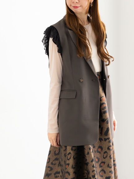 レースドッキングテーラードジレ(ブラック/ダークブラウン)|Te chichi(テチチ)通販