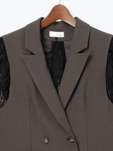 レースドッキングテーラードジレ(ブラック/ダークブラウン)|Te chichi(テチチ)通販